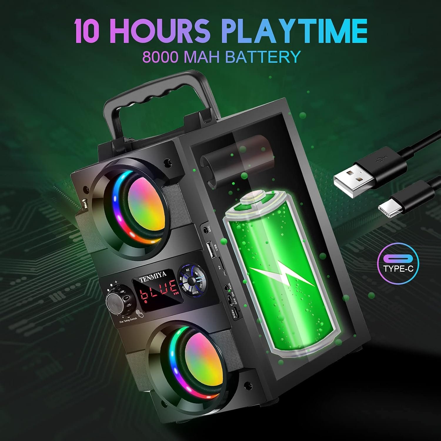 Bluetooth-Lautsprecher, 40 W (60 W Peak) Tragbare Bluetooth-Lautsprecher MIT BelEUCHTUNG KABELLOSE STEREO-LAUTSPRECHER MIT Sattem Bass und Doppeltem Subwoofer – Bild 4