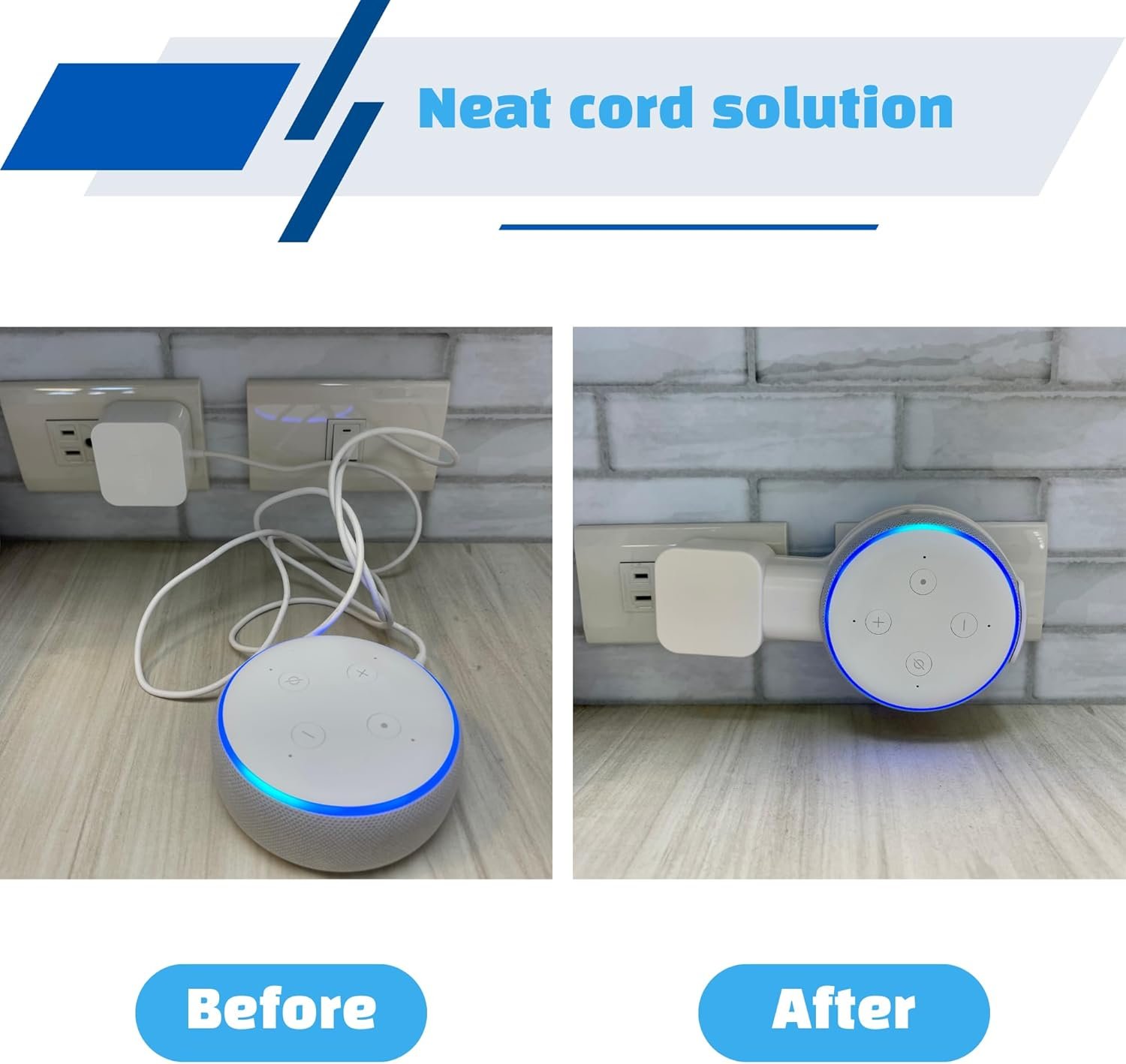 Sintron 2x Smart Home Lautspecher Wandhalterung Halter für Dᴏt 3. Generation Halterung Ständer MIT Integrierer Kabelmanagement, für Küche, Bad Schlafzimmer, Kompatibel Mit Google Mini (2 Pack, Weiß) – Bild 3