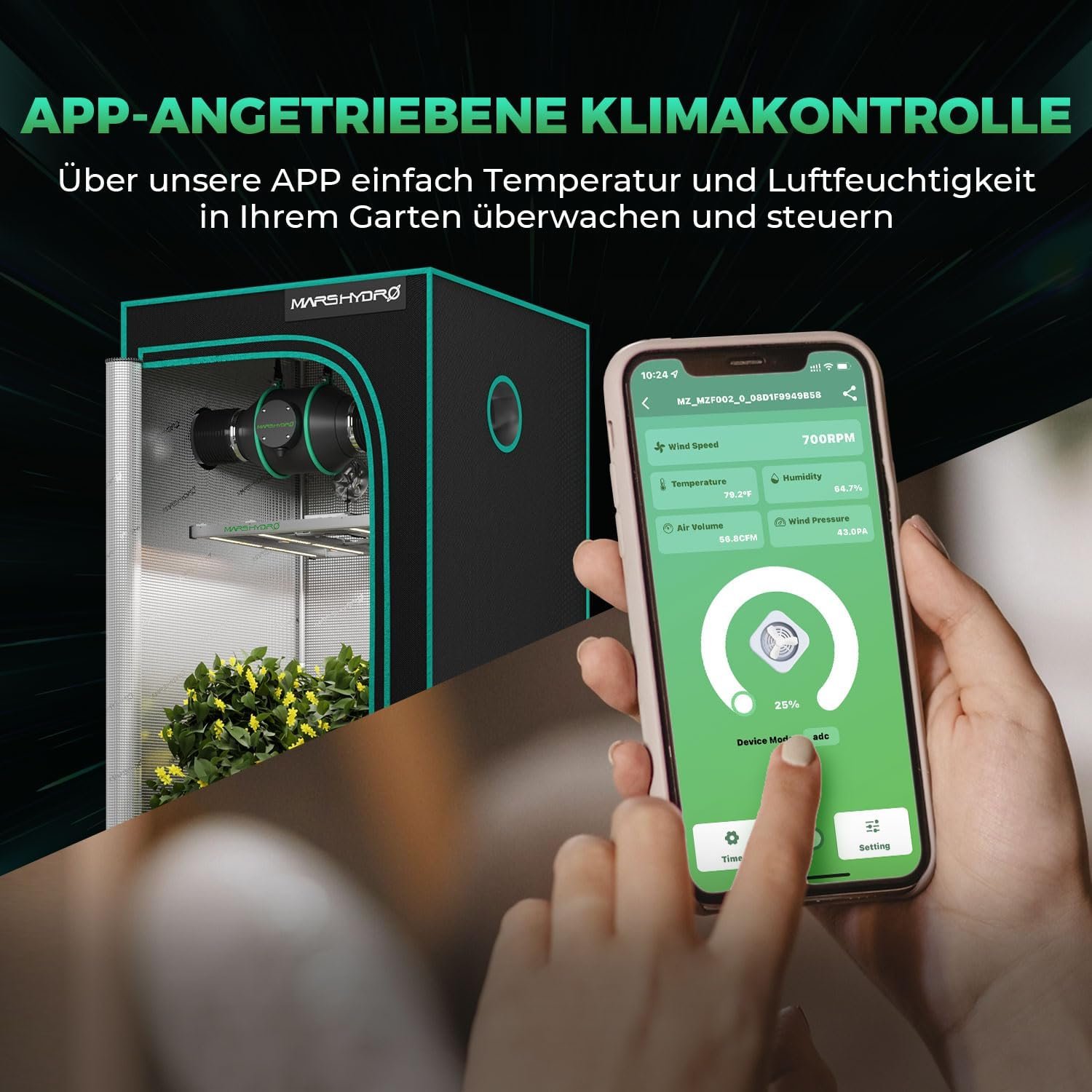 Mars Hydro Smart 4 Zoll Inline-Ventilator MIT Variable GeschwindigkeupsRegler, Temperatur und Luftfeuchtzeitsensor, Belüftungsventilator für Hydroponik Zelt wachsen Zelt – Bild 5