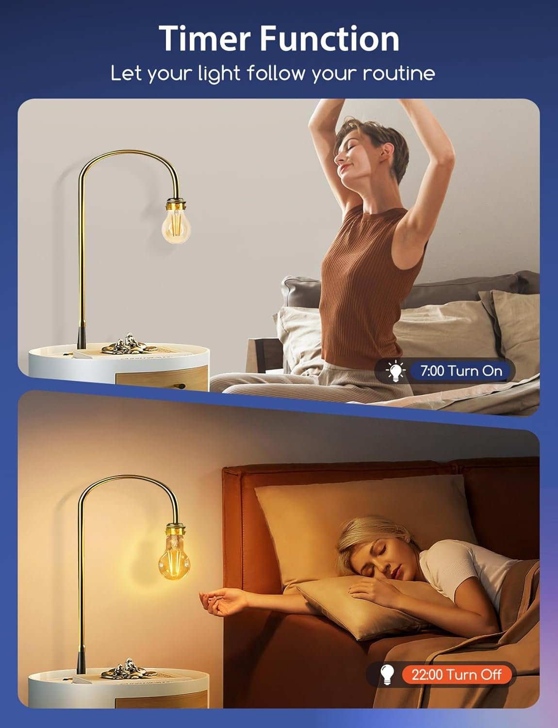 Aigostar Mesh-Smart Lamp Bluetooth Mesh A60, 6W 806LM Smart Bulb Dimbarar CCT 2700K-6500K, Vintage-Filamentlampe LED SLIMME COMPATIBEL MET Alexa/Google Home, 6 Stuks (Met Bluetooth-Afstandsbediening) – Bild 5