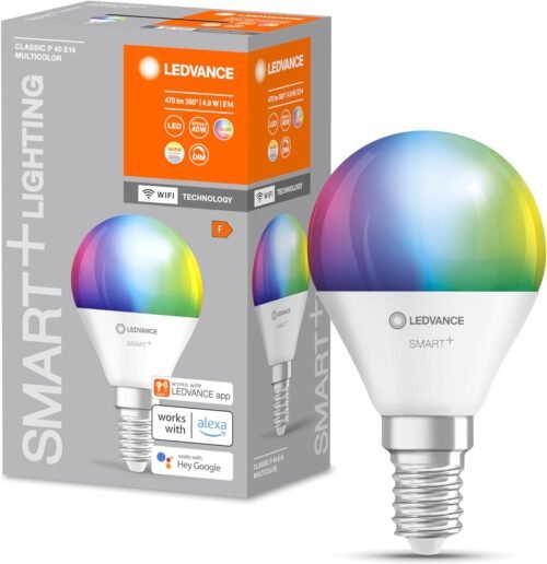 Ledvance E14 LED LAMPE MINI BLAB, Smart Home Wifi Leuchtmittel MIT 4,9W (470LM) ERSETZT 40 W Glühbirne, Dimmbar, RGBW Lichtfarb (2700-6500K), Steuerbar MIT Alexa, Google Od app, Lampe-1er-1er-Pack-Packer