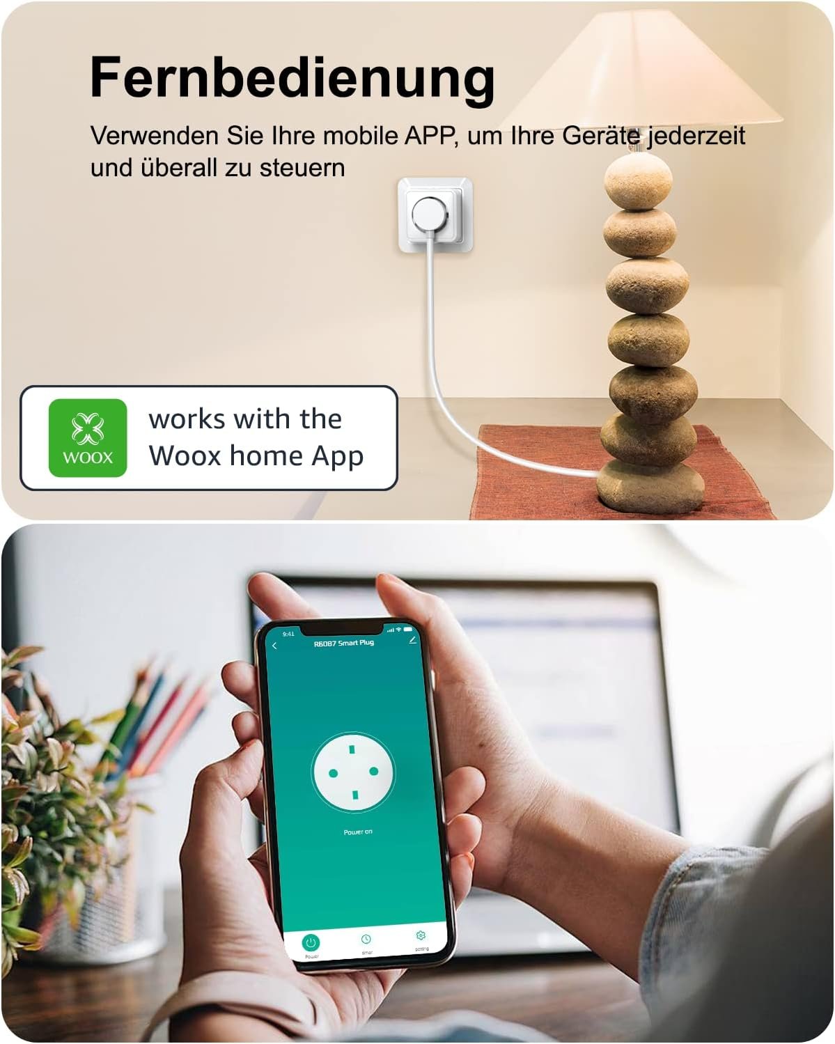 Woox Alexa Steckdose 4 Stückk, Wlan Steckdose 16a mit Stromverbrauch Messen, Smart Plug Tüv Geprft, Fernbedienung & Sprachsteuerung MIT Alexa/Google Home Kompatibel, Zeischaltuhr, NUR 2,4 GHZ WiFi WiFi – Bild 2