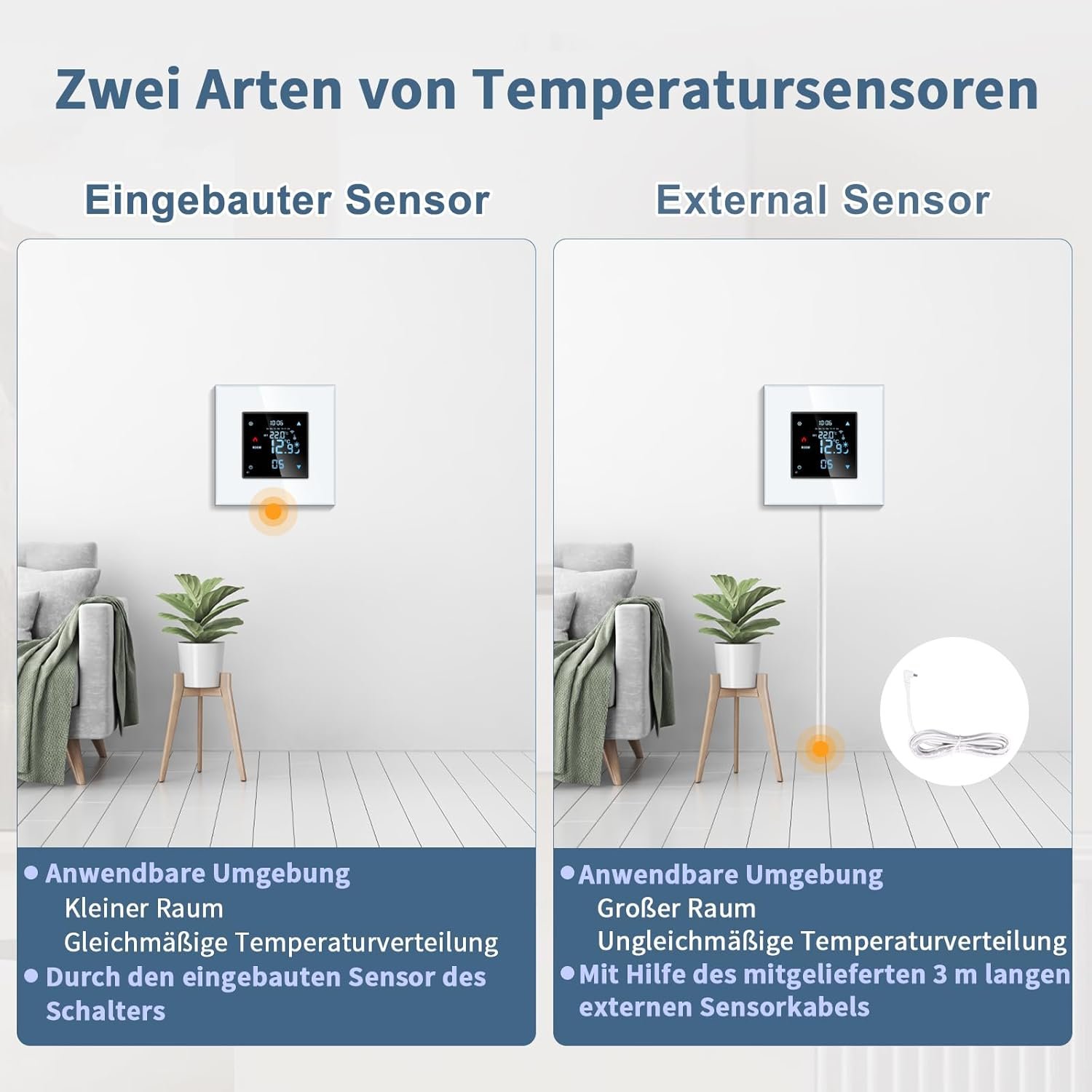 Cnbingo Smart Thermostat Interputz MIT Frotler, Digitaler Raumthermostat für Wasser Fußbodenheizungen und Kessel, Kompatibel Mit Alexa und Google Assistent, Sprachsteuerung, Weiß Mitglasrahmen – Bild 6