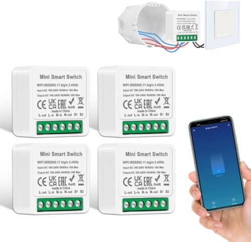 4 PCs Cnbingo Smart Lichtschalter Modul 1 WEG/2 WEGE, MINI DIY WLAN SCHAGER PASST PASSTER INDERN WANDSCHAGER, Smart Switch Kompatibel MIT Alexa Echo, Google Home, Smart Life, Neutralleiter Erforderlich