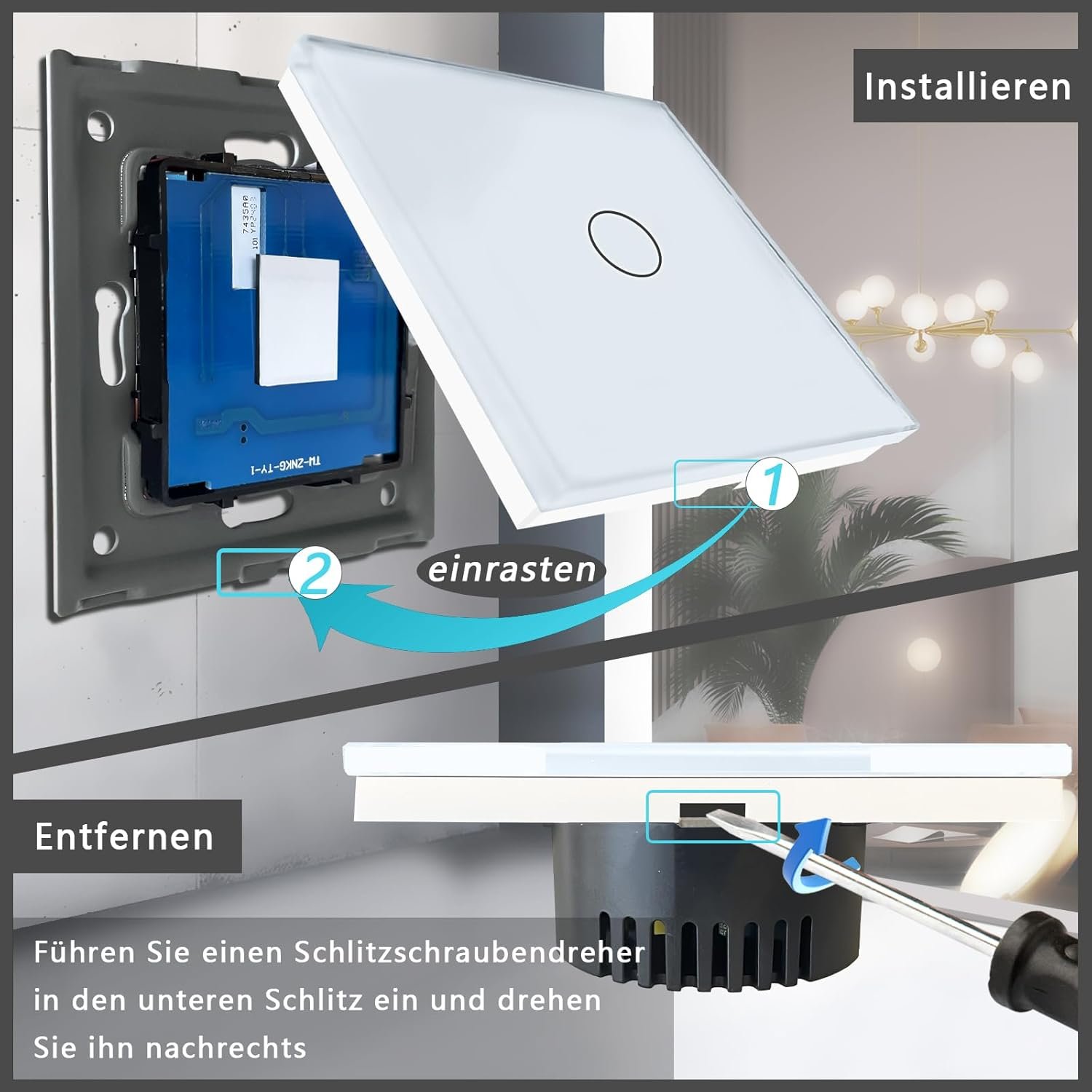 Tawoia Smart Alexa Lichtschalter (Neutralleiter Erforderlich), Wlan Lichtschalter Mit Glasschebe, Sprachsteuerung für Alexa, Kompatibel MIT Smart Life und Tuya App 1 Fach 1 Kane Weiß – Bild 9
