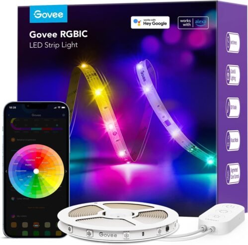 Govee LED Strip 5m, Smart RGBIC LED Streich Lichterkette Liste FunktionTerert MIT Alexa & Google Assistent, DIY SegmentSteuerung, App-Steuerung, Musik Sync, Deko Für Party, Zuhause, Schlafzimmer