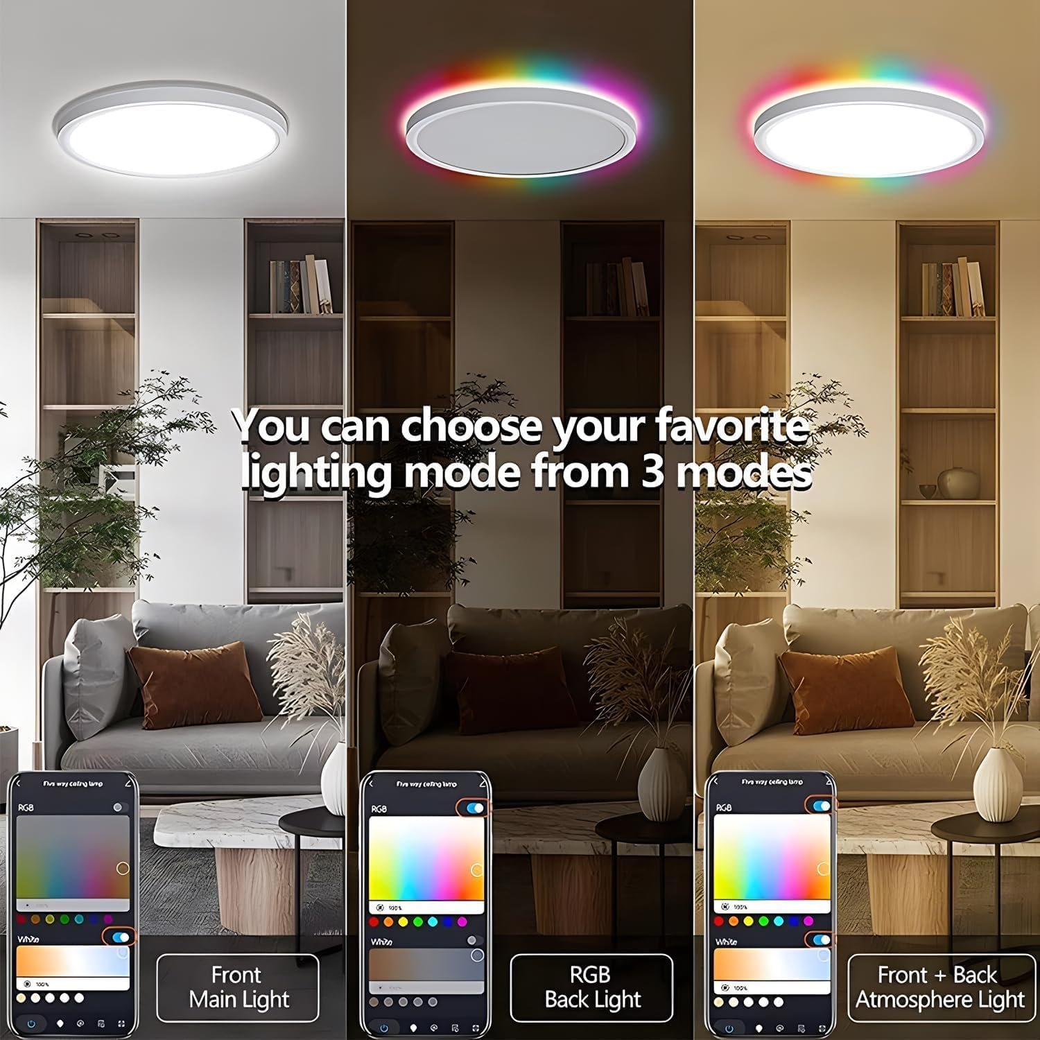 Ourloveii 30W Led Deckenleuchte Smart Home 30cm Rgb Deckenlampe Rund Dimmbar Mit Fernbedienung Mit Steeuerbar über App Farbwechsel Kompatibel Mit Alexa und Google Assistent Wohnzimmer, Weiß – Bild 4