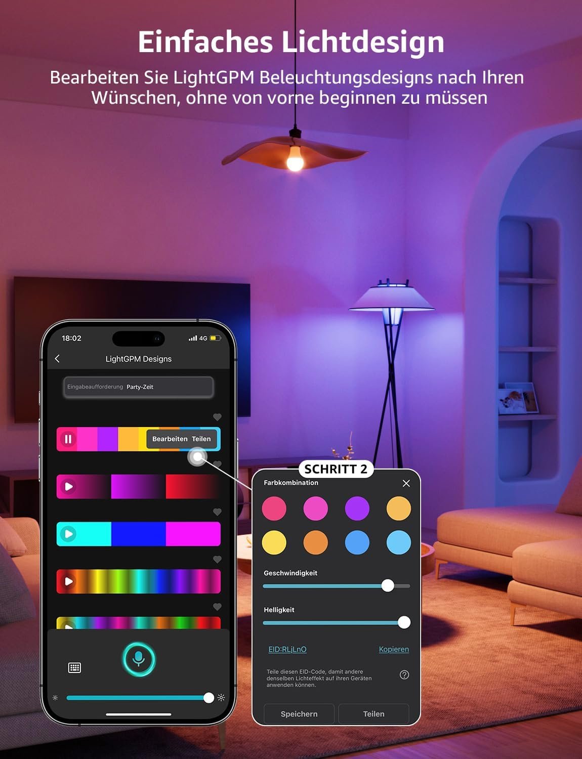Lepro AI Smart Glühbirne B1, E27 Glühbirne 8.5W 806LM Dimmbar, Ki-lichtdesign-assistent, Sprachsteuerung/Musik-Synchronisation, Wifi & Bluetooth Smart Bulb, Kompatibel MIT Alexa/Google Assistant, 4 Stückk, 4 Stückk – Bild 4
