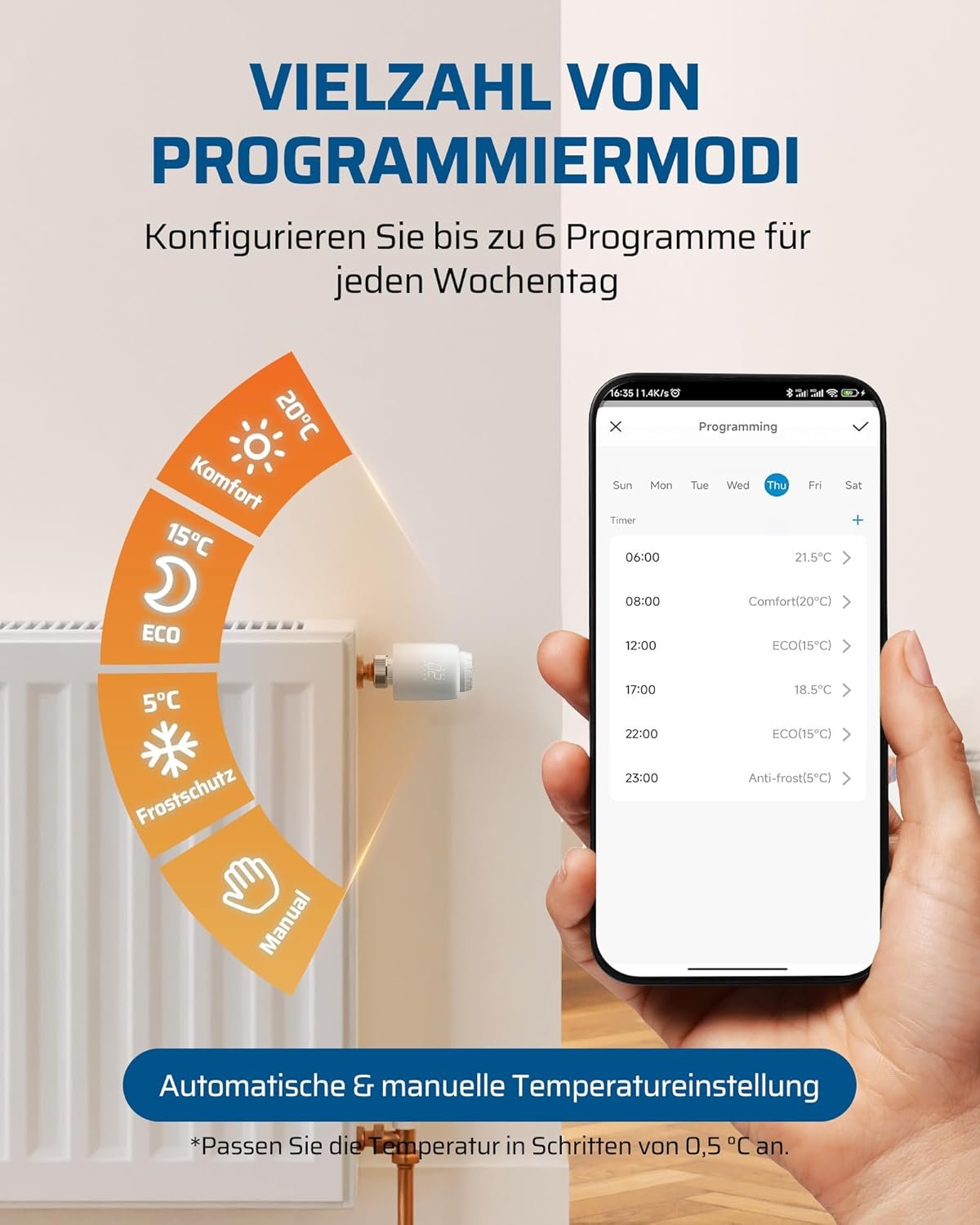 Dewenwils Smartes Heizkörperthermostat WiFi, Programmierbar Heizungsthermostat, Heizungssteuerung pro App, Kompatibel Mit Amazon Alexa & Google Assistent, Kein Gateway Erforderlich, Energiesparend – Bild 4