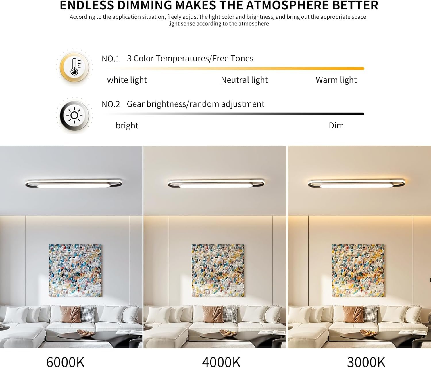 Moderne Smart-LED-LED-Deckenleuchten dimmbare LED-Deckenlampe mit Fernbedienung 4-Fuß-Acryl-Flush-Deckenleuchten für Wohnzimmer Küche Esszimmer (6-58) x2W (122 cm) – Bild 5