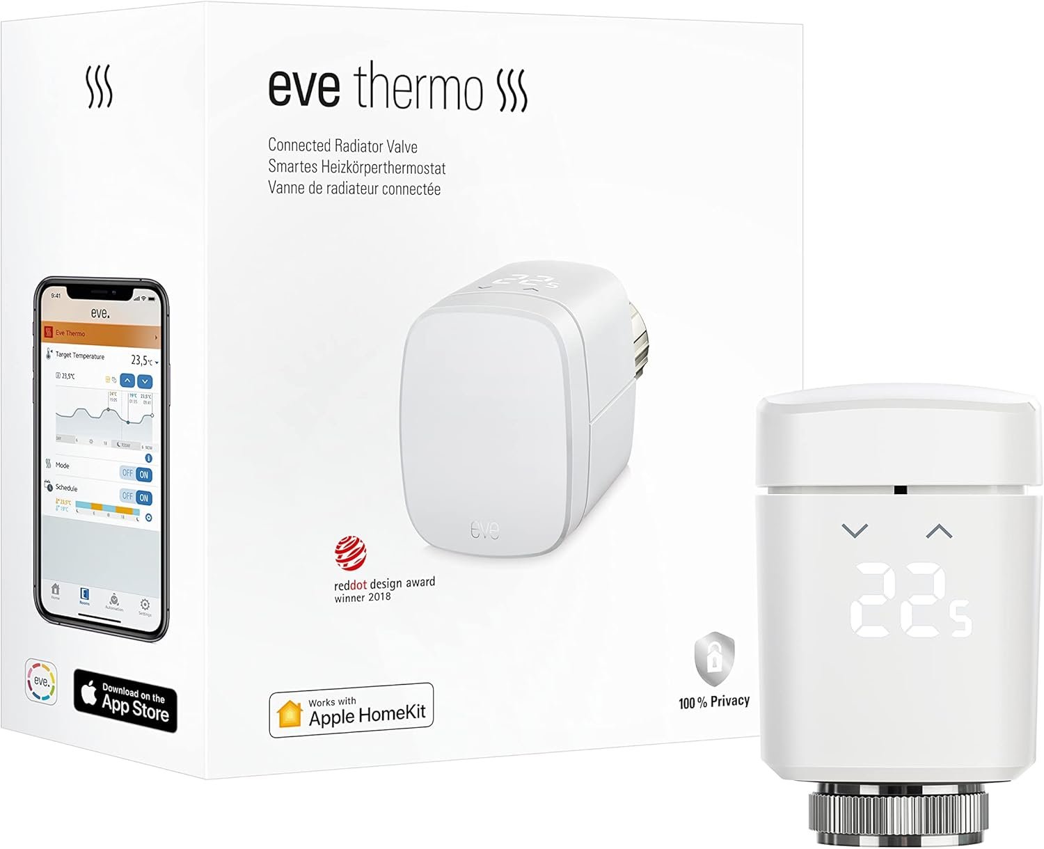 Eve Thermo (Apple Home) - Smartes Heizkörperthermostat, Spart Heizkost, Moderne Heizungssteuer (App/Zeitplaune/Anwesenheit), Einfach Installierer, Für Gämgige HeizKörperventile, Bluetooth/Thread/Thread/Thread/Thread/Thread/Thread – Bild 9