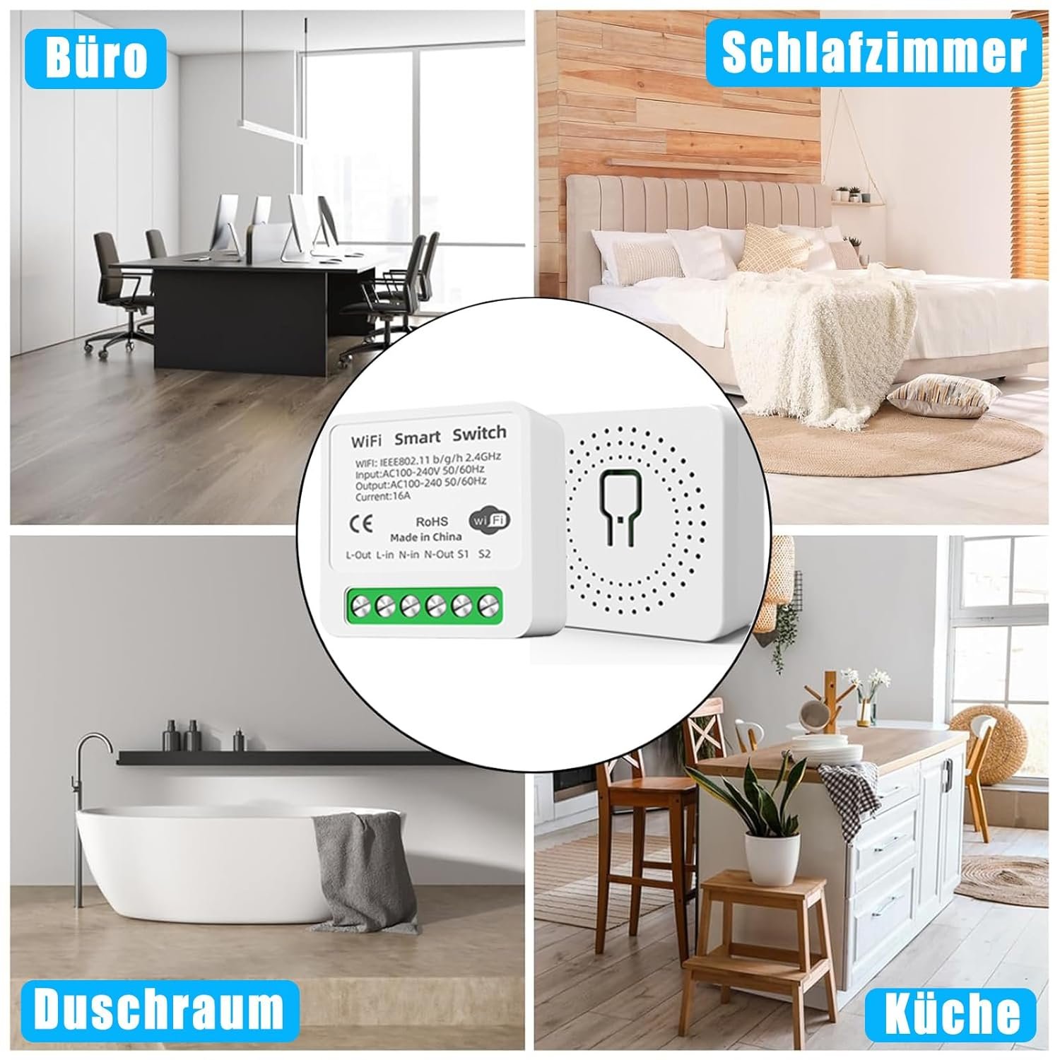Gerui 2pcs Smart Lichtschalter, Smart Home Wlan Bluetooth Schalter Wireless Switch Fernbedienung DIY PASSST Hintergrund Wandschalter, Smart Switch Kompatibel MIT Google Home, Alexa Echo, Smart Life/Tuya – Bild 7