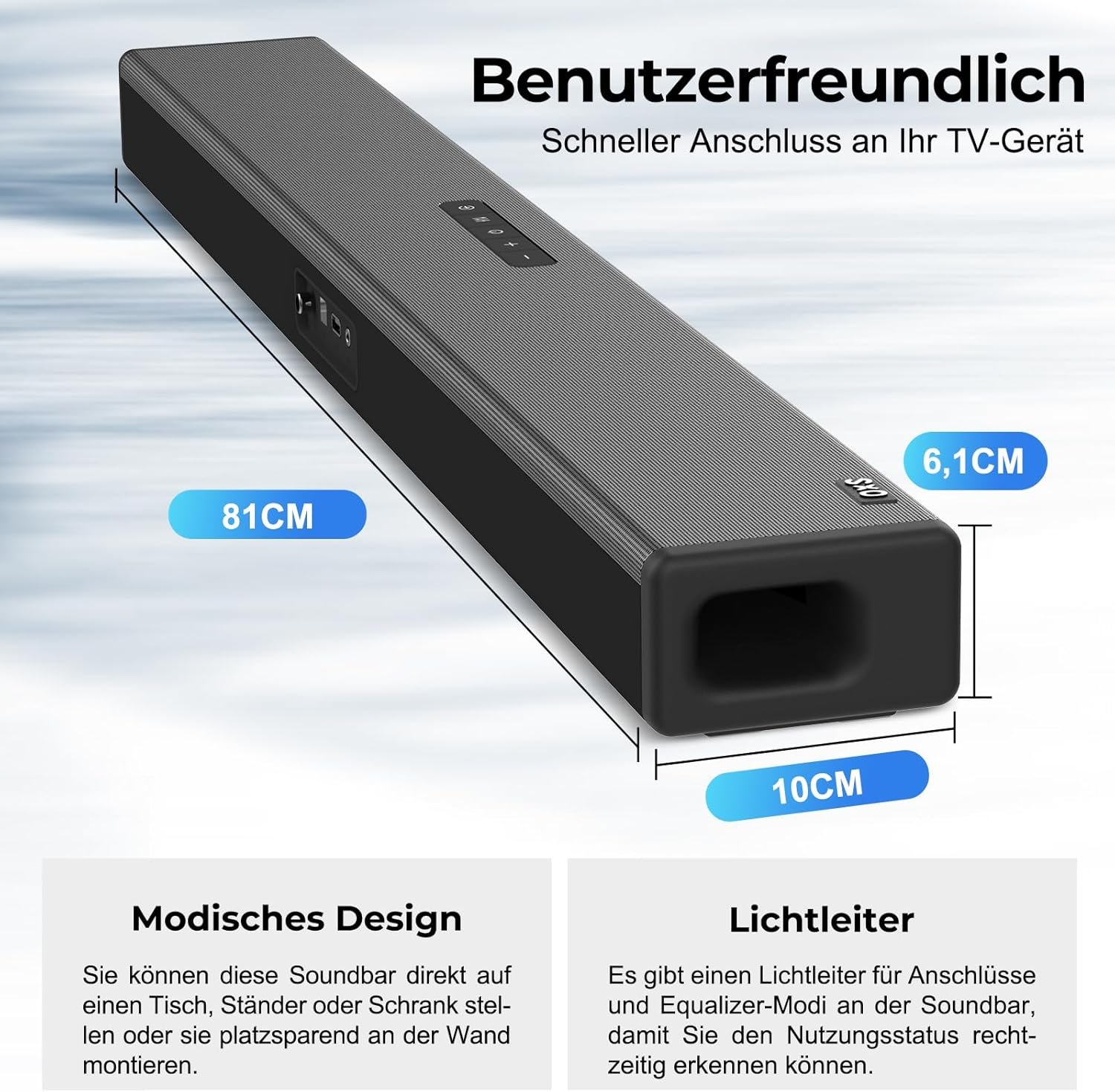 Ochsen S3 Soundbar für Fernseher, Heimkino-Audio MIT Bluetooth 5.0, Dynamischer Bass, 3D-Surround-Sound, Dialogverbesserung, Aux/Optisch/Koaxial Kompatibel, Mehrere Klangmodi, Wandmontierbarar – Bild 5