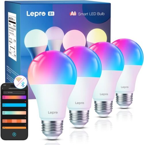 Lepro AI Smart Glühbirne B1, E27 Glühbirne 8.5W 806LM Dimmbar, Ki-lichtdesign-assistent, Sprachsteuerung/Musik-Synchronisation, Wifi & Bluetooth Smart Bulb, Kompatibel MIT Alexa/Google Assistant, 4 Stückk, 4 Stückk