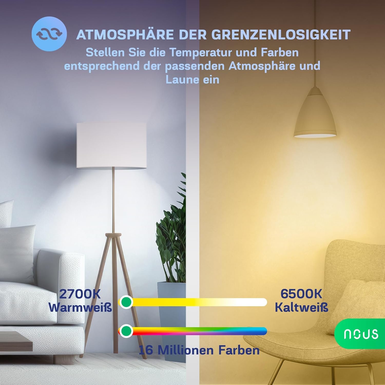 Nous P4 Smarte Wifi Guhbirne RGB E14, Kompatibel Mit Matter, Alexa, Google Home & Apple Homekit, Smart Home, Fernbedienung, LED Lampe Farbwechsel, Guhbirne Farbwechsel, RGB Guhbirne, 2.4 GHz WiFi -Wivi -Wihi – Bild 3