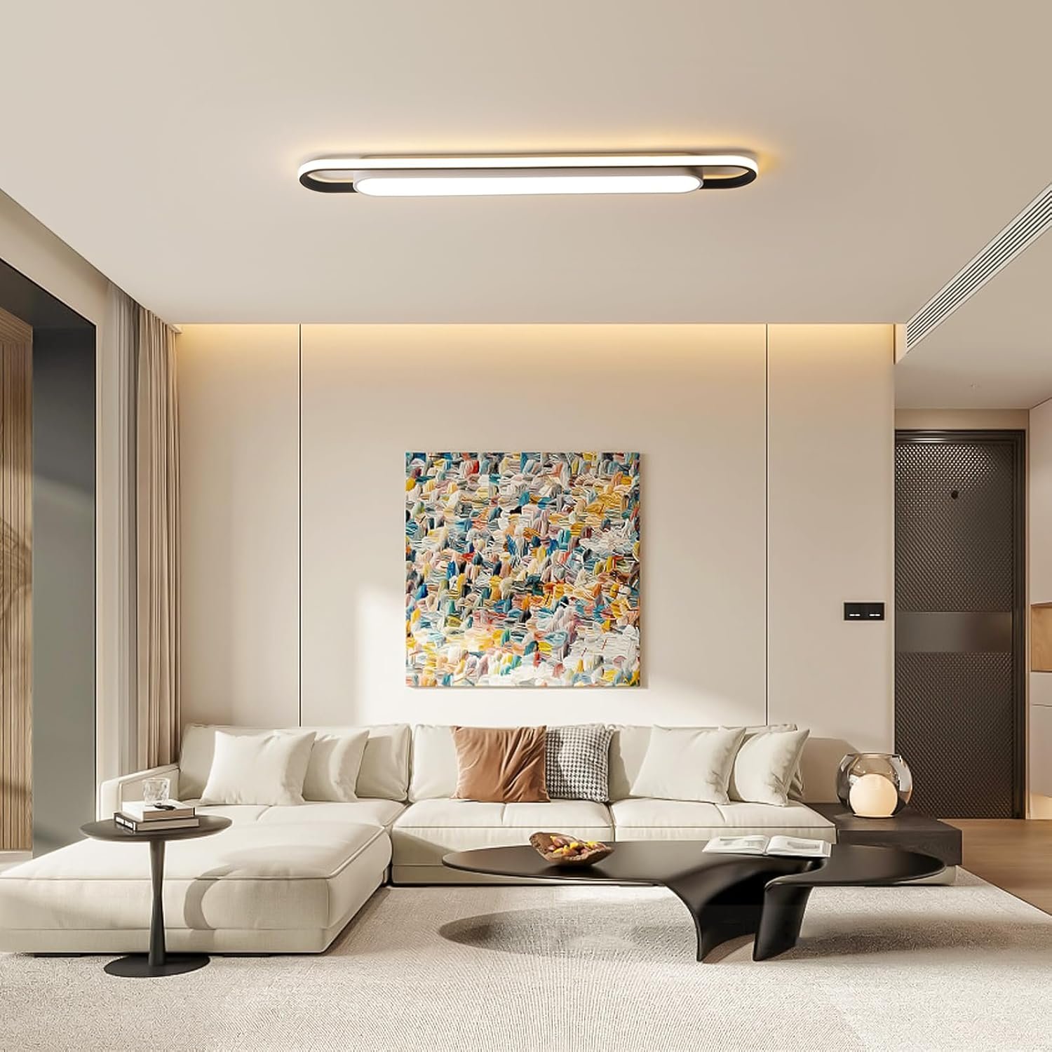 Moderne Smart-LED-LED-Deckenleuchten dimmbare LED-Deckenlampe mit Fernbedienung 4-Fuß-Acryl-Flush-Deckenleuchten für Wohnzimmer Küche Esszimmer (6-58) x2W (122 cm) – Bild 8