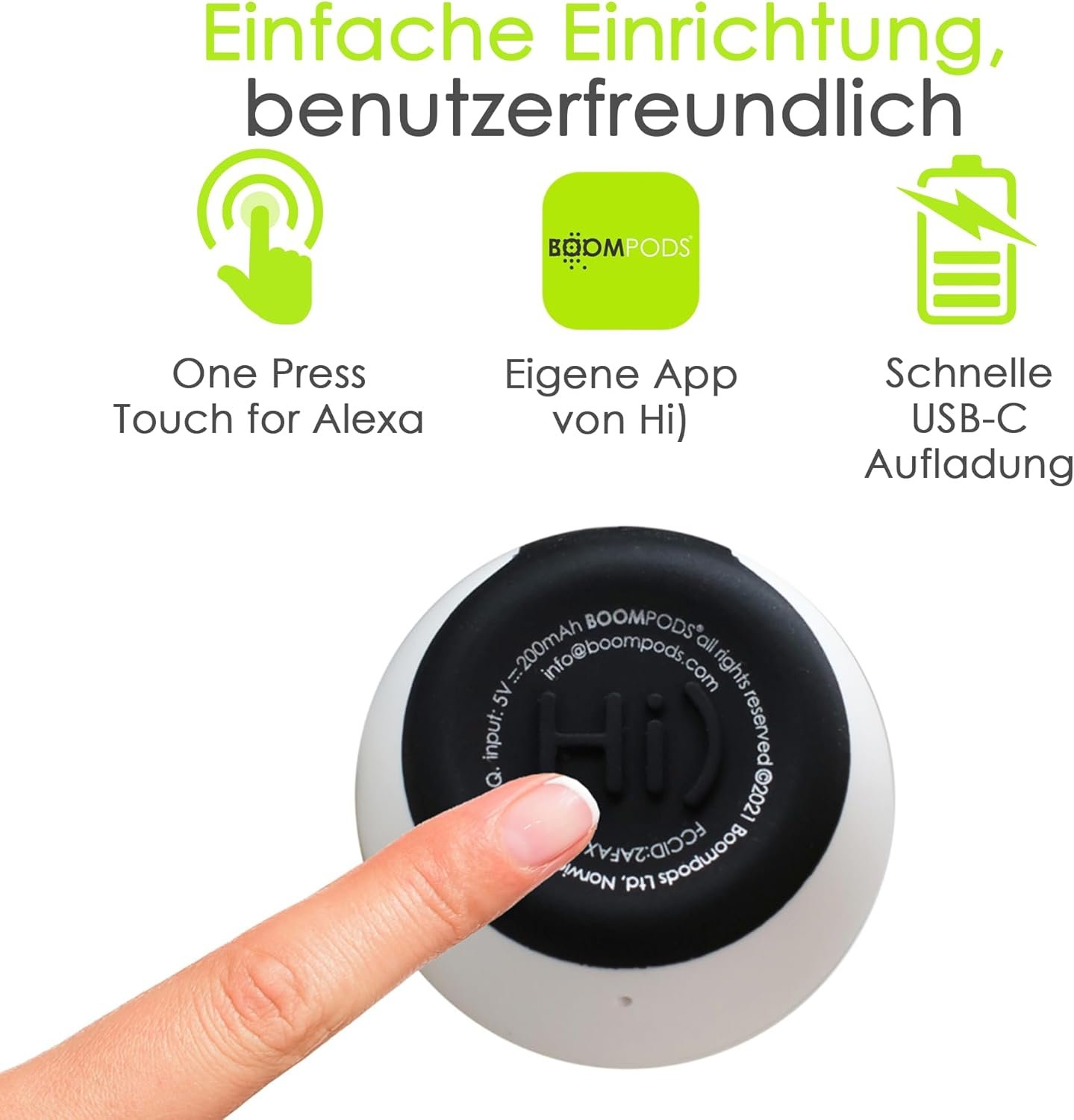 Boompods Zero Talk Mini Bluetooth Lautspecher Mit Amazon Alexa - Tragbarer Outdoor Lautspecher, IPX6 Wasserdicht, 5 Std Spielzeit und Mikrofon, Musikbox Klein für Handy, Dusche, Reis - Wei – Bild 3