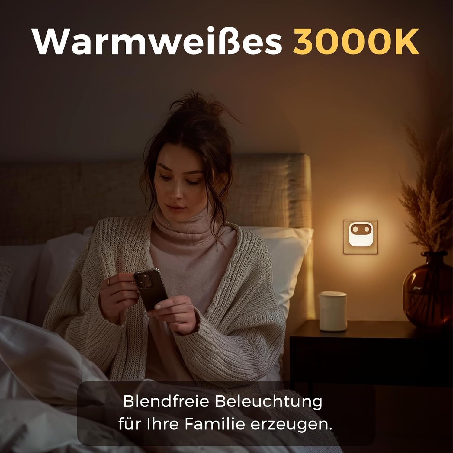 Lohas-geführtes von von Nachtlich mit Bewegungsmelder, 2er-Pack-LED nachtlich steckdose warmweiß 3000k, 30/60/100lm Helligkeit Einstellbar, Dämmerungsschalter nachtlich Für Flur, Treppe, Schlafzimmer, Schlafzimmer, Schlafzimmer, Schlafzimmer, Schlafzimmer, Schlafzimmer – Bild 4