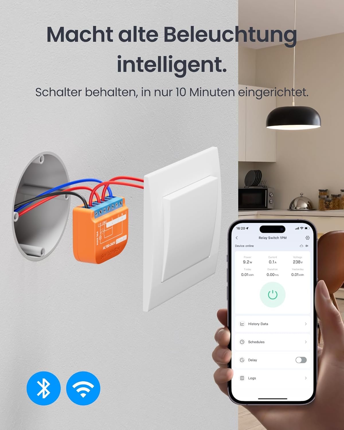 Switchbot Matter Relais Schalter 13.00 Uhr, Wlan Schalter Kompatibel Mit Alexa/Apple Home/Google Home, LeistungsMessende Relaissschaltmodul MIT Integrierer Bluetooth Repeater, Bluetooth & WLAN 2,4GHz, 16A, 2pcs – Bild 5