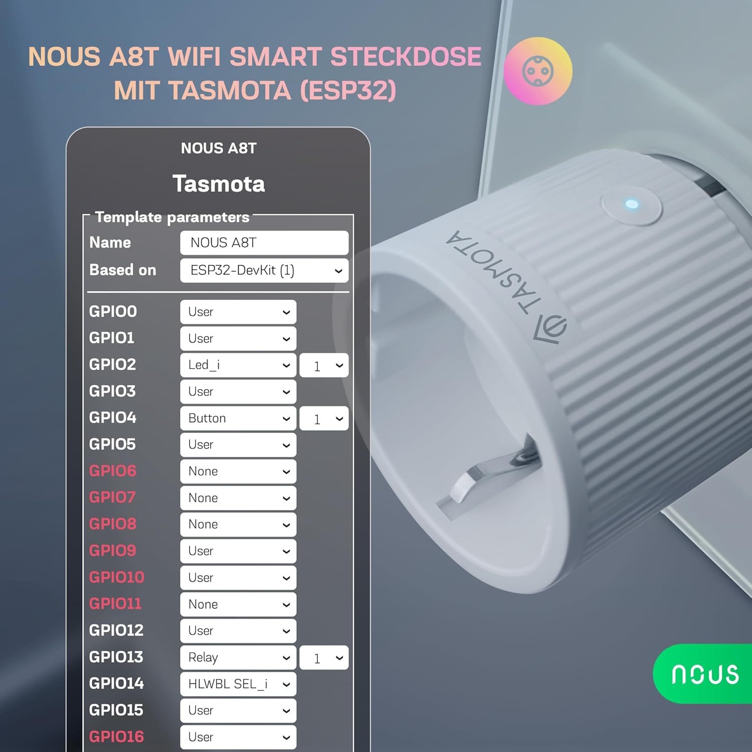 Tasmota Steckdose Nous A8T, Kleinste Wlan ESP32 Smart Plug, 10A Mini Wifi Steckdosen MIT Stromverbrauch Stromzähler, Zeitschaltuhr, Kompatibel Mit Matter, Alexa, Google Home Assistent, MQTT, 2.4g – Bild 3