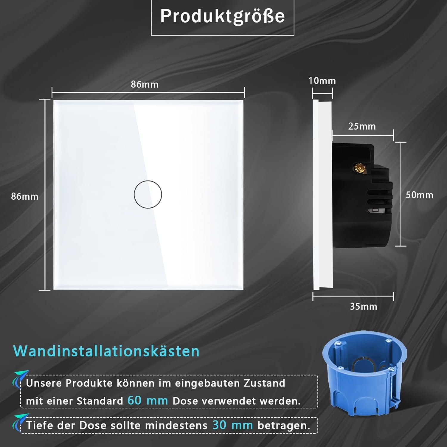 Tawoia Smart Alexa Lichtschalter (Neutralleiter Erforderlich), Wlan Lichtschalter Mit Glasschebe, Sprachsteuerung für Alexa, Kompatibel MIT Smart Life und Tuya App 1 Fach 1 Kane Weiß – Bild 2