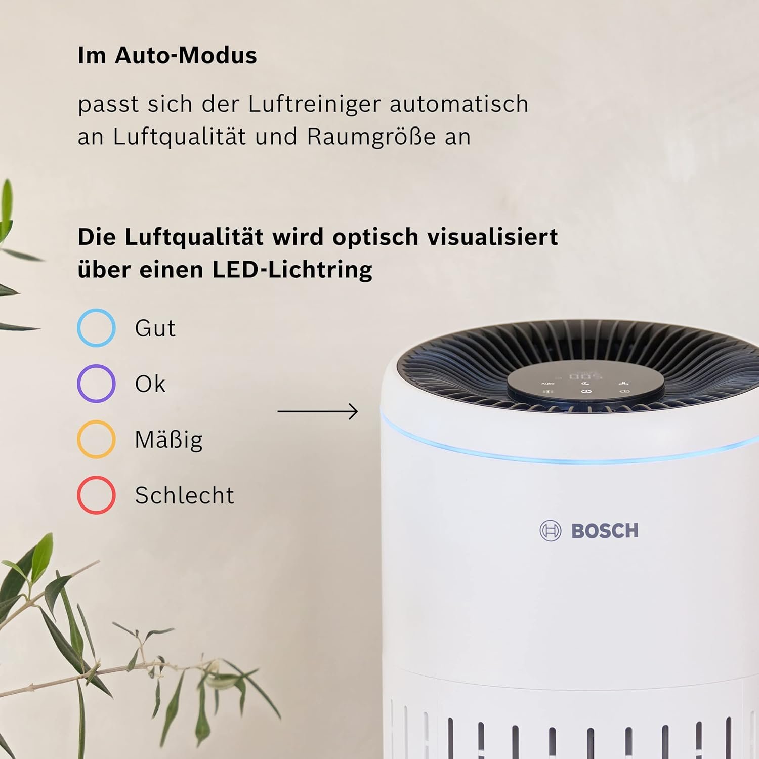Bosch Air 2000 Luftreiniger - für Räume bis zu 37,5 m² - verlockend effizierter Schadstoffe - MIT 3 -in -1 Luftfilter, Smart Sensor, Automatikmodus, Ruhemodus ( – Bild 3