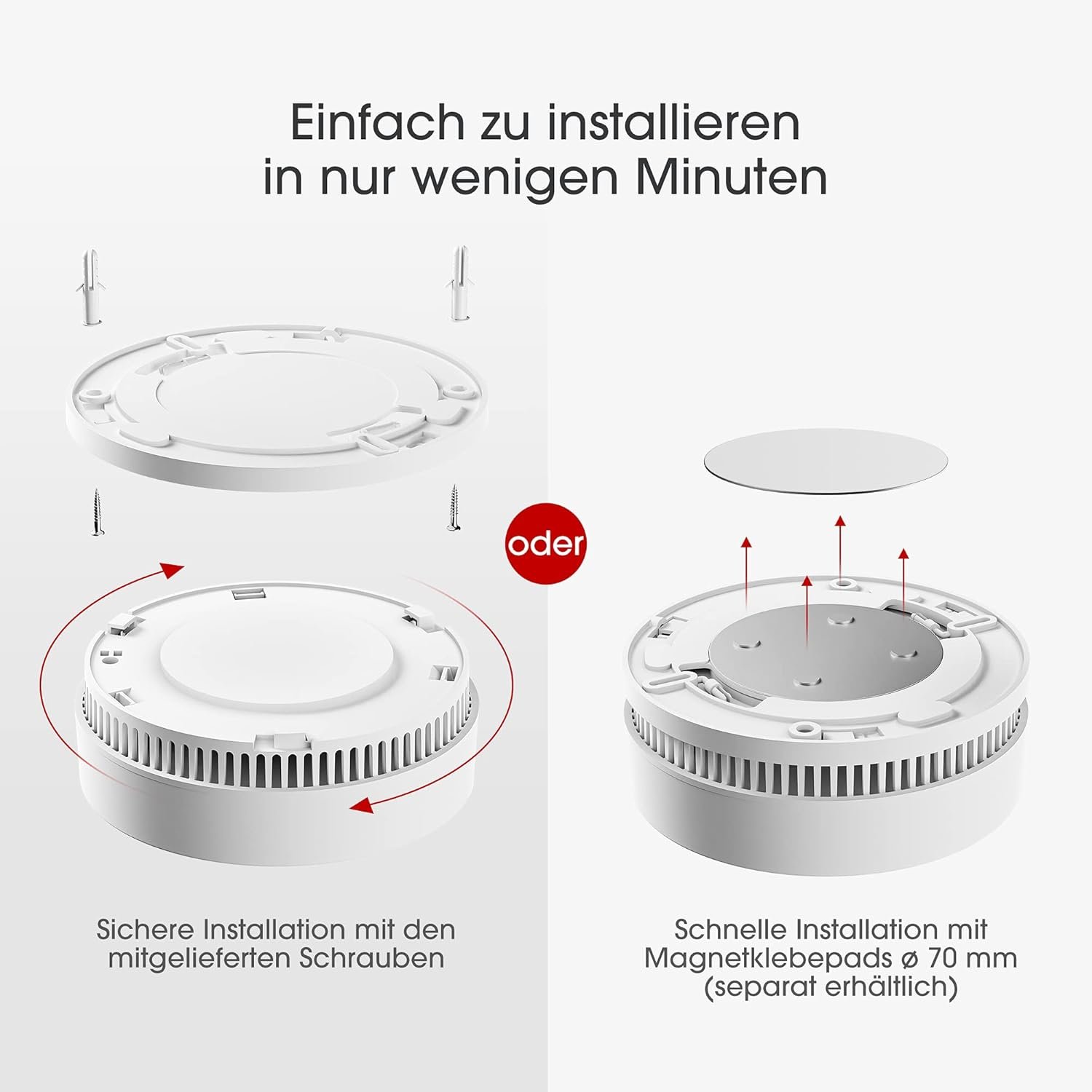 X-Sens-Verbesserter Rauchmelder 10 Jahre Batterie, Feuerder MIT FOTOELEKTRISCHEM-Sensor, EN14604 GEPRFTE Brandmelder, SD2J0AX, 5ER-Set – Bild 4