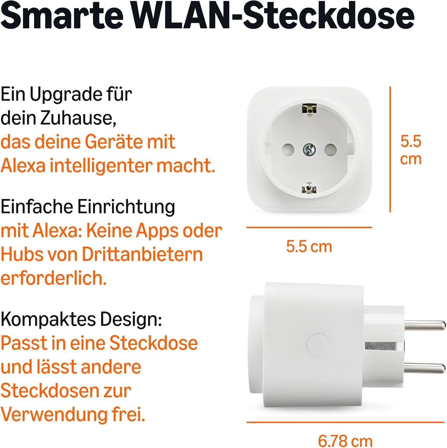 Amazon Basics Smart Wlan-Steckdose 2,4 GHz Wi-Fi für Eu-Steckdose, für Den innenberich, Nur Kompatibel Mit Alexa, Weiß, 1 Stückk – Bild 2