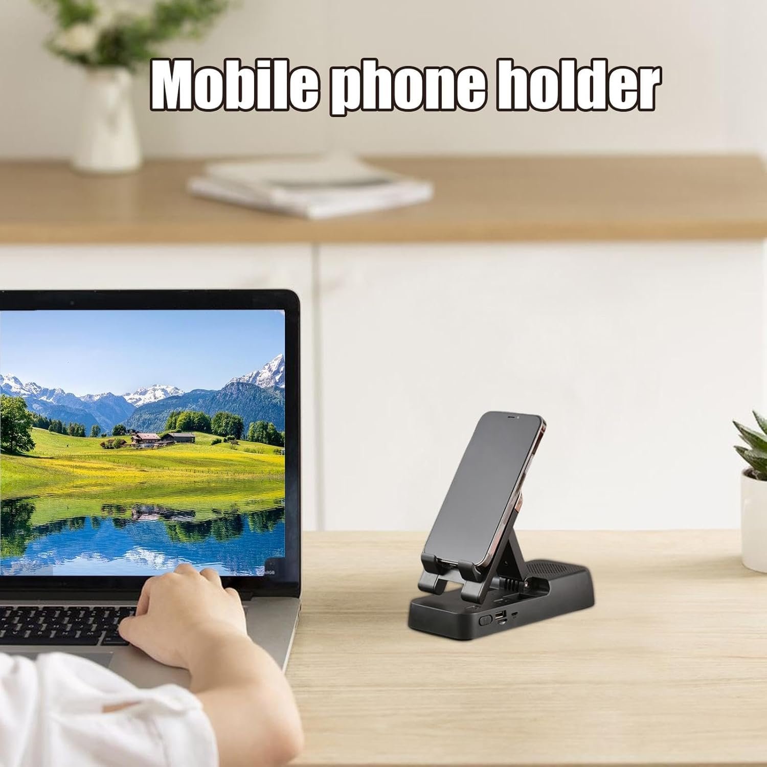 Huvqianu Kabelloser Handy-Ständer, Tragbarer Handyhalter, Verstellbar, Faltbar, Eangauter Lautsprecher, Rutschfestes Design – Bild 9