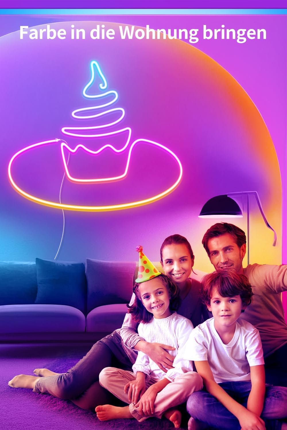 VKH Neon LED Strip 3M, Neon LED Streben MIT App-Steuerung, FunktionTerert MIT Alexa, Diy-Fungion, Musik Sync, Upgrade Neon LED Lichtband für Wohntzimmer, Schlaftzimmer, Wand Deko – Bild 4