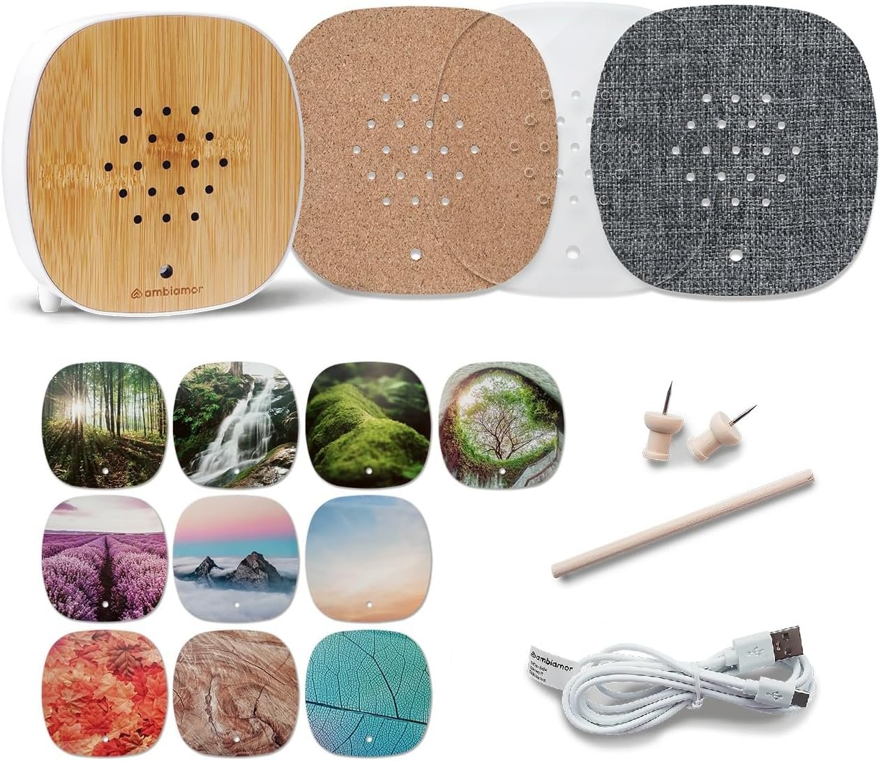 Ambiamor Vogelgezwitscher Bewegungsmelder -Box Wiedenerafladbar MIT 3 Wechselcovern, 13+ Stile und 2 Tonsspuren - Vogelgesang & Waldquelle