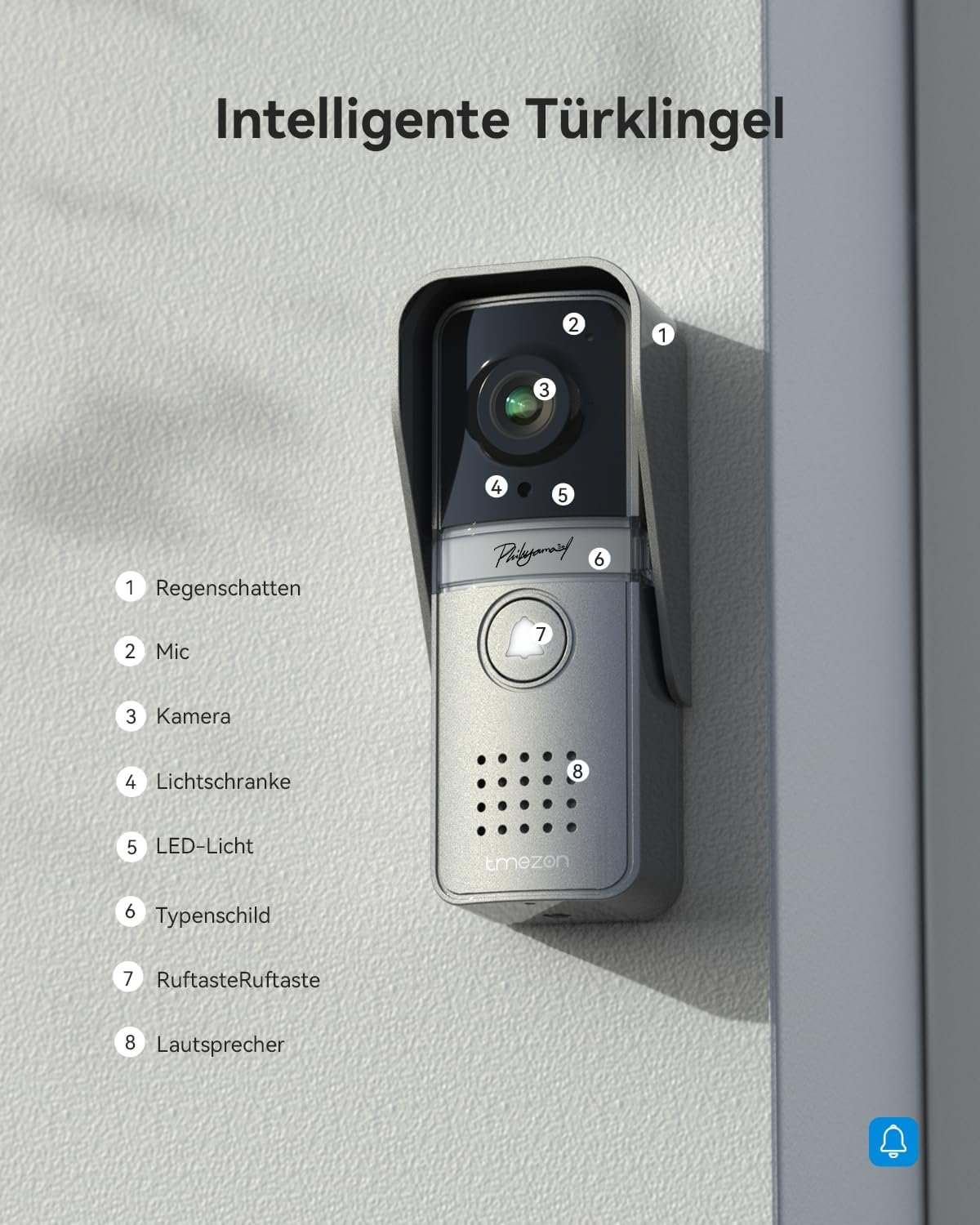 Tmezon Video türspechanlage 4-draht, türspechanlage MIT Kamera, 7 "Monitor MIT KabelgeBundener Türklingel, Nachversion, Live-Ansischen und Konveration, Lentsperren Durch Monitor, 16 Klingeltönee – Bild 4