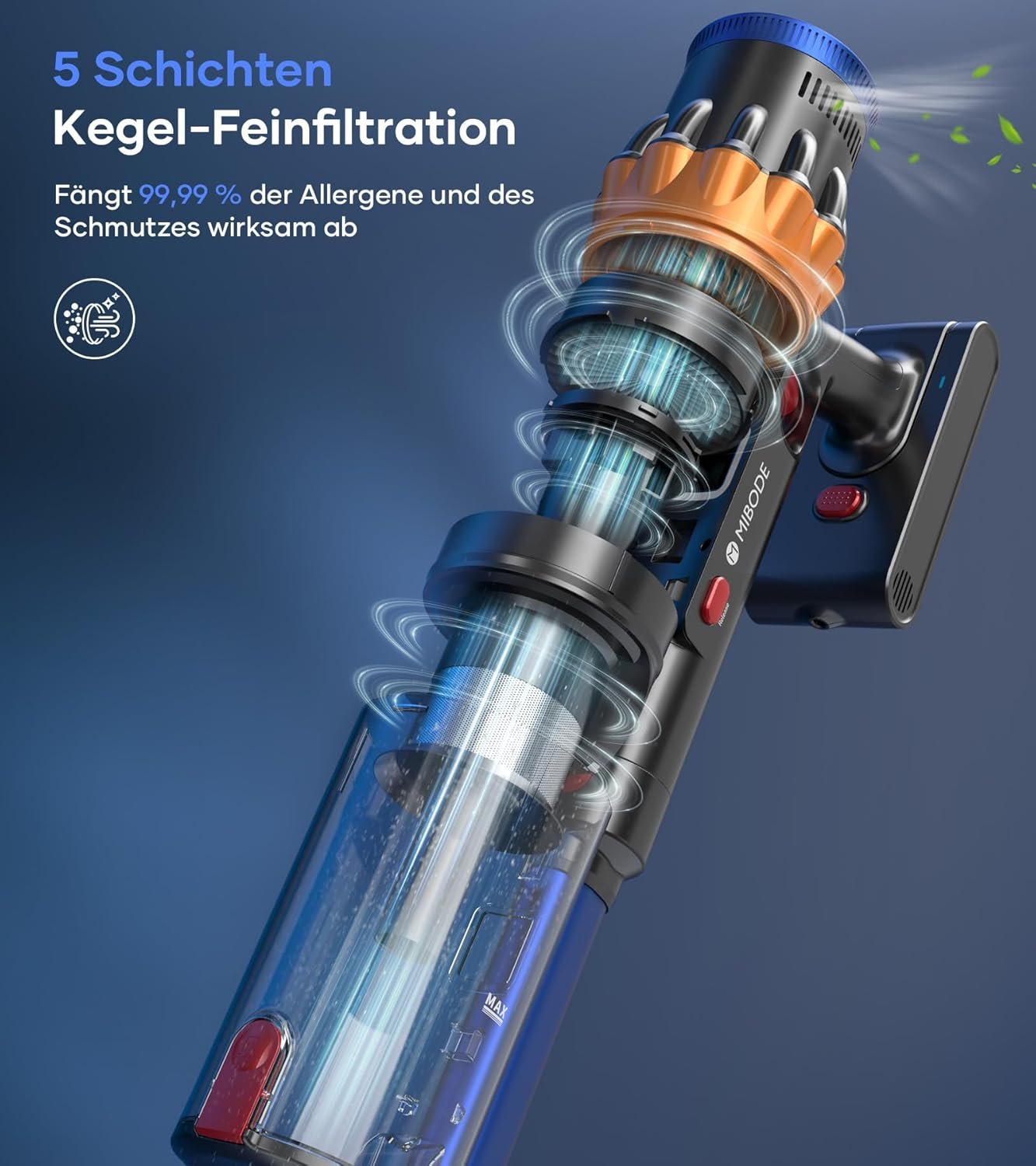Mibode Akku Staubsauger, 45000pa/550W/70 Minuten Staubsauger Kabellos MIT Smart Display, Staubsauger MIT Automatikmodus & Anti-Verhuderung-Bürste für TEPPICH, HARTBODEN UNDER TIERHAKEHARE – Bild 7