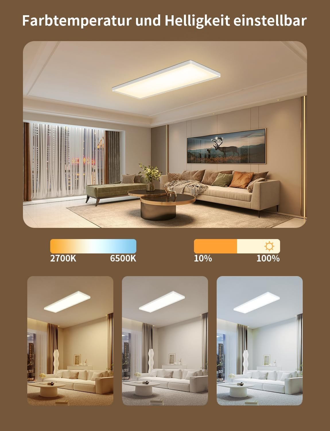 Epicflare LED Deckenleuchte 58x20x2.8 cm IP44 LED -Panel mit Fernbedienung 2700K - 6500K LED Deckenleuchte Flach Warmweimweiß Kaltwei – Bild 3