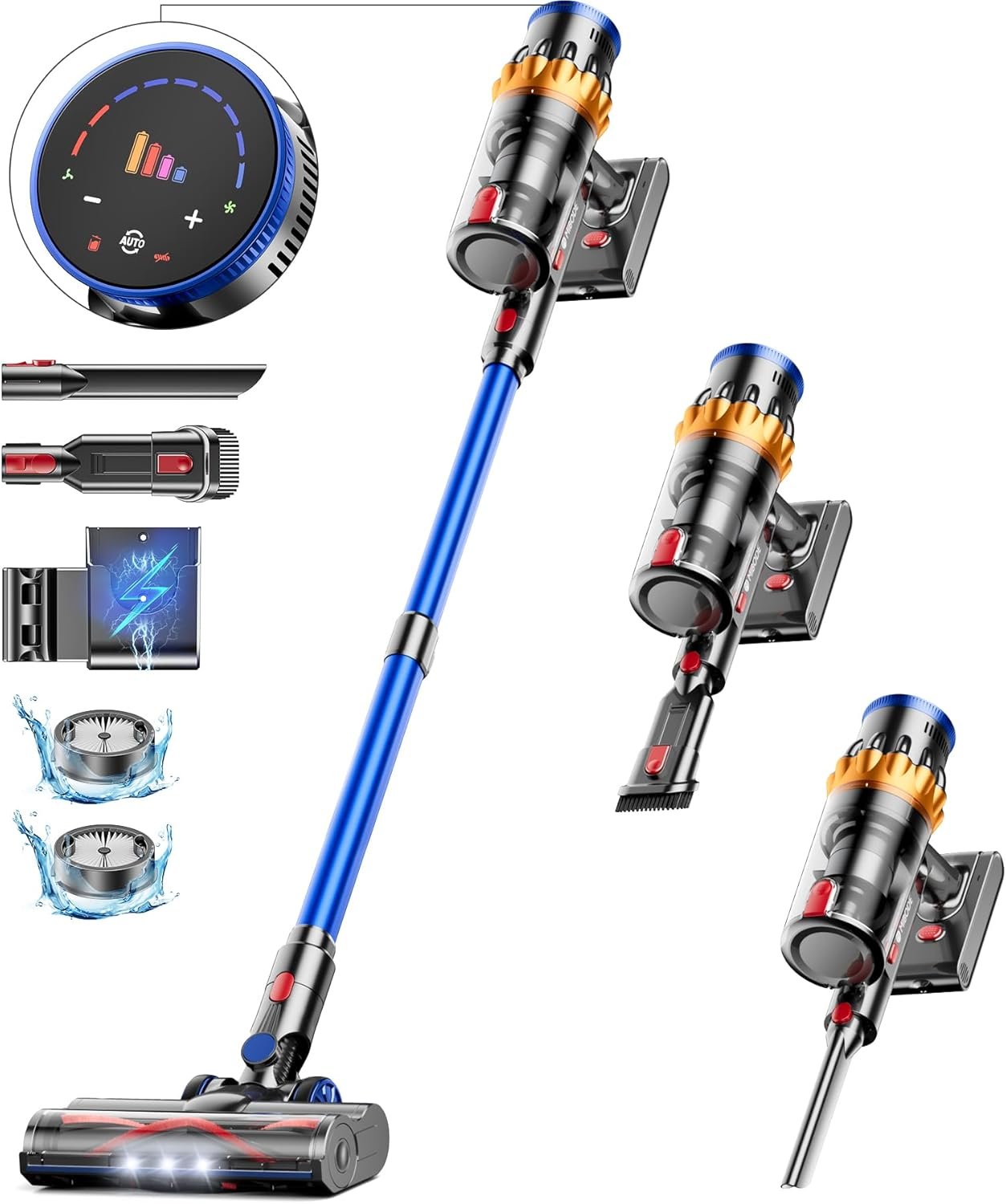 Mibode Akku Staubsauger, 45000pa/550W/70 Minuten Staubsauger Kabellos MIT Smart Display, Staubsauger MIT Automatikmodus & Anti-Verhuderung-Bürste für TEPPICH, HARTBODEN UNDER TIERHAKEHARE