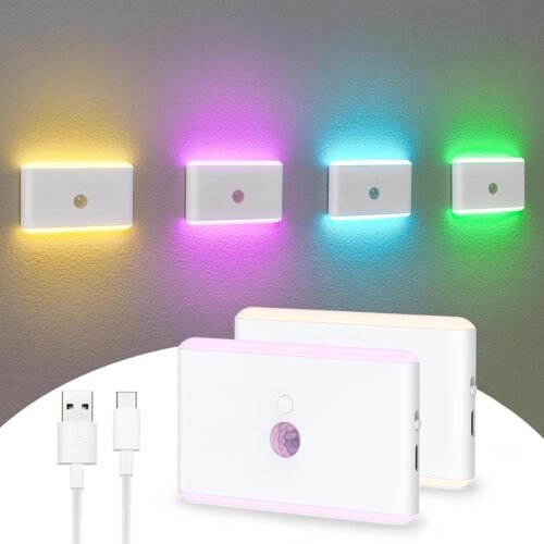 Justup nachtlich mit Bewegungsmelder, 7 Farben Wiedenerafladbares führte nachtlich, dimmbare mini treppe lichter flur lichtt, auto ein/aus