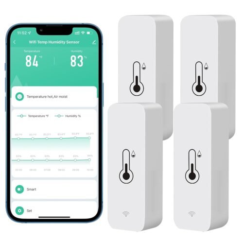 Comboss WiFi-Hygrometer-Thermometer-Sensor, Kabelloser Temperatur und Feuchtigitsensor für Innen und Auzenberich MIT Remote-App-Benachrichtungsalarm, Arange-Mit der Tuya-App (4-Pack) (4-Pack)