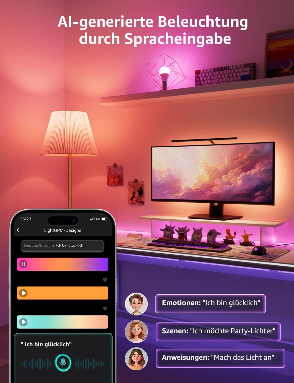 Lepro AI Smart Glühbirne B1, E27 Glühbirne 8.5W 806LM Dimmbar, Ki-lichtdesign-assistent, Sprachsteuerung/Musik-Synchronisation, Wifi & Bluetooth Smart Bulb, Kompatibel MIT Alexa/Google Assistant, 4 Stückk, 4 Stückk – Bild 3