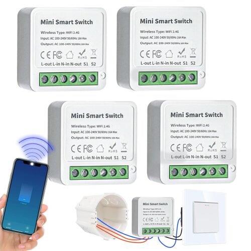 4 Stück Smart Lichtschalter Modul 2 WEGE, Smart Life Schalter Kompatibel Mit Tuya App, Alexa und Google Home, Mini -Diy Wlan Schalter, Neutralleiter Erforderlich, Passt -Hinter -Wandschalter