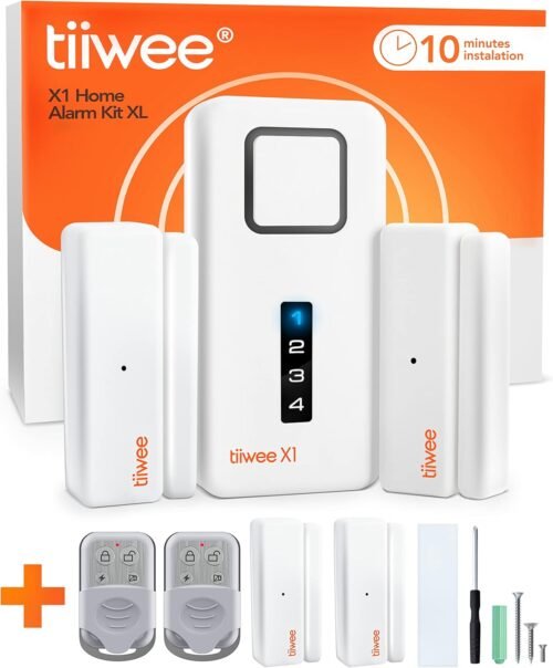 Tiiwee Alarmanlage für Tür und Fenster – SicherheitSystem Mit Sirene, 4 tür -und Fensteroren und 2 Fernbedienungen – Einöhrsschutz Haus, Wohnung, Garage