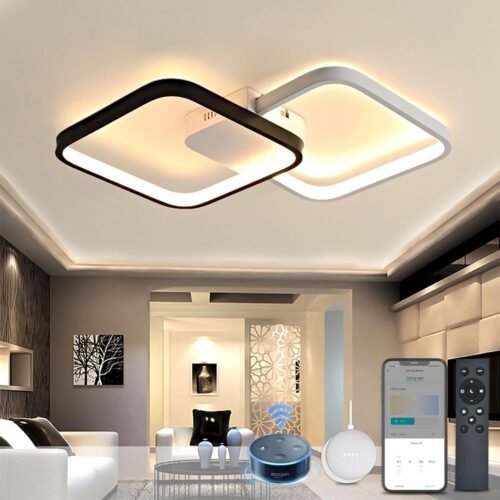 Smart Deckenlampe führte 28w Schwarze Wohnzimmerlampe MIT Alexa Googe Home Dimmbar MIT Fernbedienung Modernes Design Schlafzimmerlampe Flur Balkon und Beoro