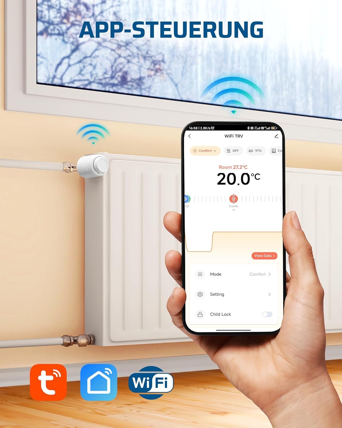 Dewenwils Smartes Heizkörperthermostat WiFi, Programmierbar Heizungsthermostat, Heizungssteuerung pro App, Kompatibel Mit Amazon Alexa & Google Assistent, Kein Gateway Erforderlich, Energiesparend – Bild 2