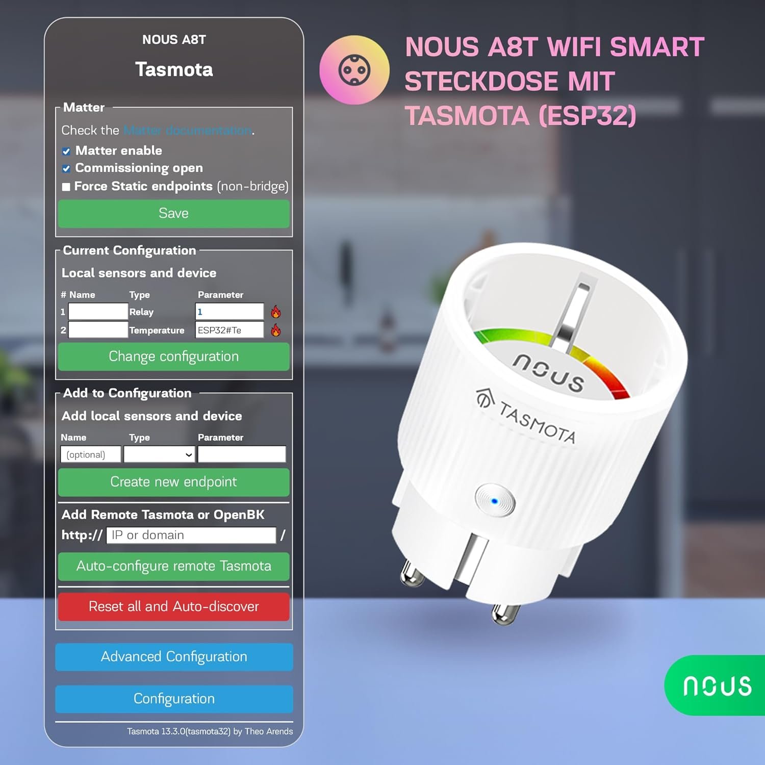 Tasmota Steckdose Nous A8T, Kleinste Wlan ESP32 Smart Plug, 10A Mini Wifi Steckdosen MIT Stromverbrauch Stromzähler, Zeitschaltuhr, Kompatibel Mit Matter, Alexa, Google Home Assistent, MQTT, 2.4g – Bild 7
