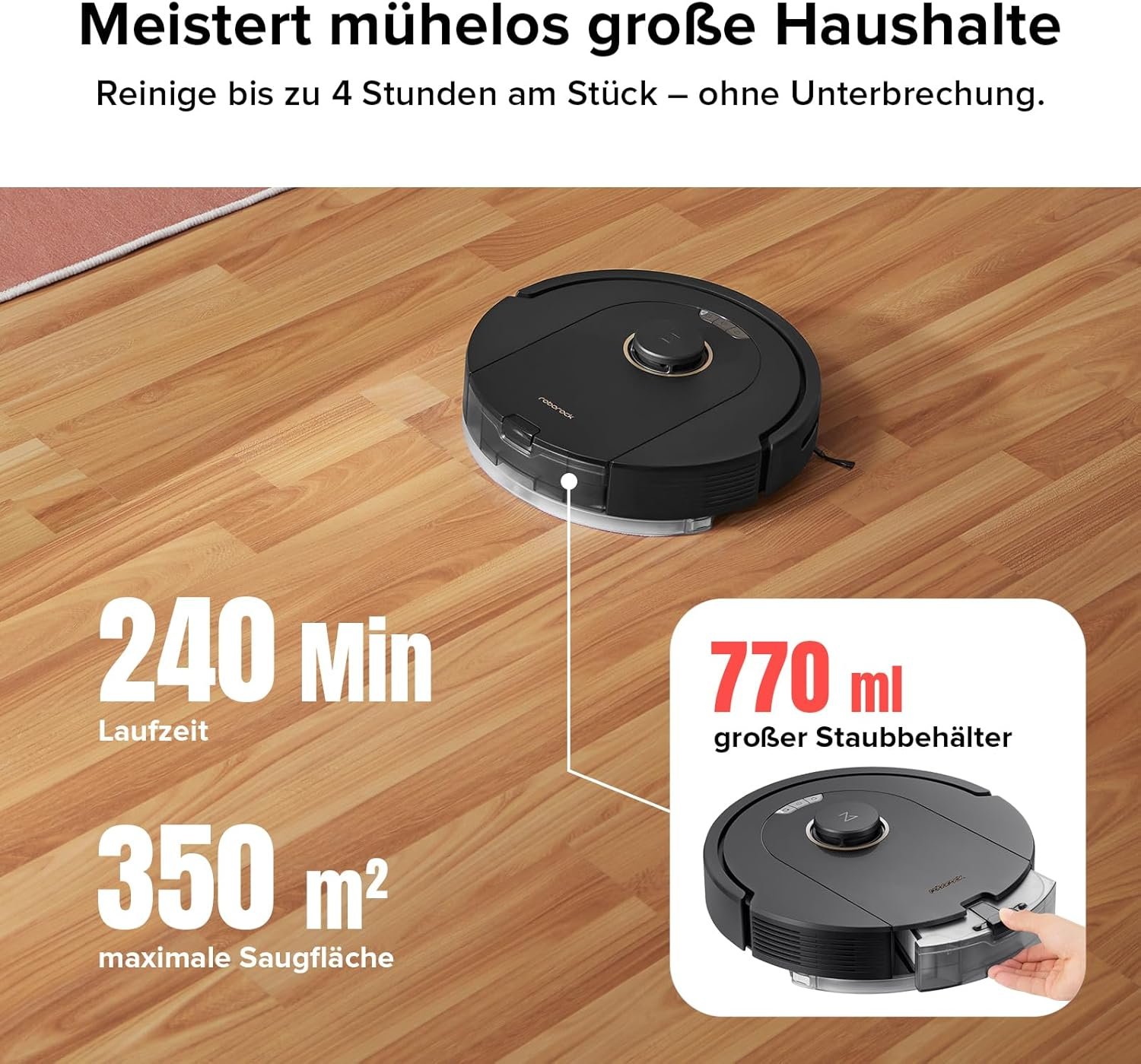 Roborock Q5 Pro Sauugroboter MIT Duoroller-Bürste, 5500pa Saugkraft, 770ml Staubbeehälter, 180 ml WASSERTANK, STAUBSAUGER WISCHROBOTER PREPISENSE-LIDAR-NAVIGATION TEPPICHE TIERHAARE APP/Alexa, Schwerz-Navigation – Bild 3