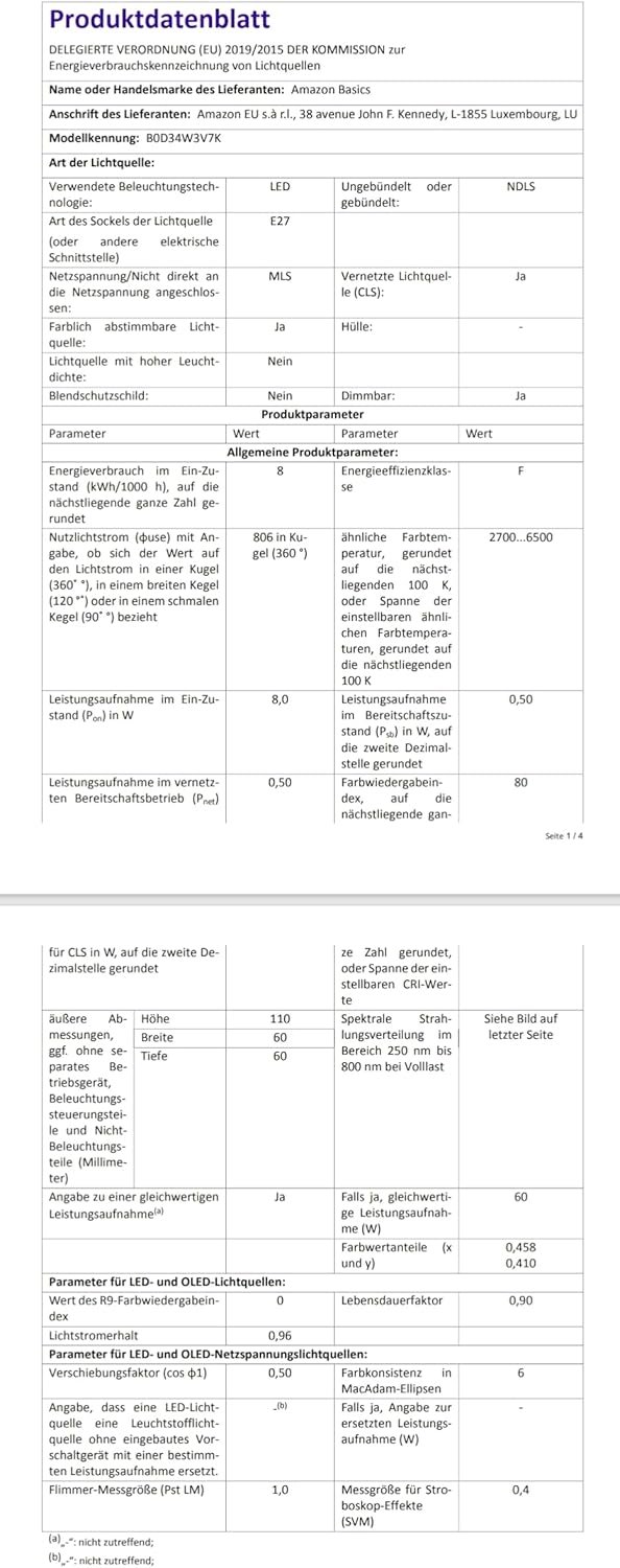 Amazon Basics Smarte A60 LED-Glühbirne, Farbenwechselnd, E27, 2,4 GHz Wlan, 8 W (entsspricht 6), Funktionert Nur MIT Alexa, 1 Stückk – Bild 7