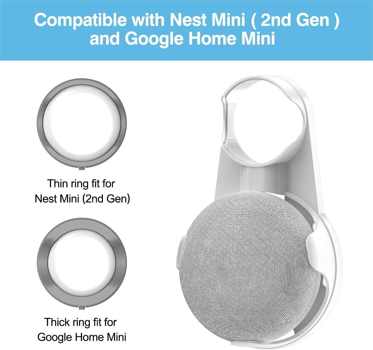 Cosycase Wandhalterung für Google Nest Mini, Google Home Mini, Halterung Ständer MIT Integrierer Kabelmanagement (Weiß+Grau) – Bild 2