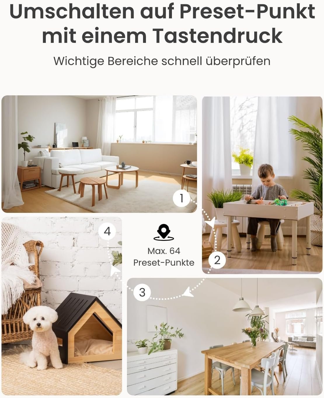 Reolink 5MP PTZ WLAN Überwachungskamera Innen, 2,4/5 GHz WiFi Baby Monitor mit Mensch/Haustiererkennung, Auto-Tracking, 3X Optischem Zoom, Heimüberwachungskamera für Ältere Kids, 2-Wege-Audio, E1 Zoom – Bild 4