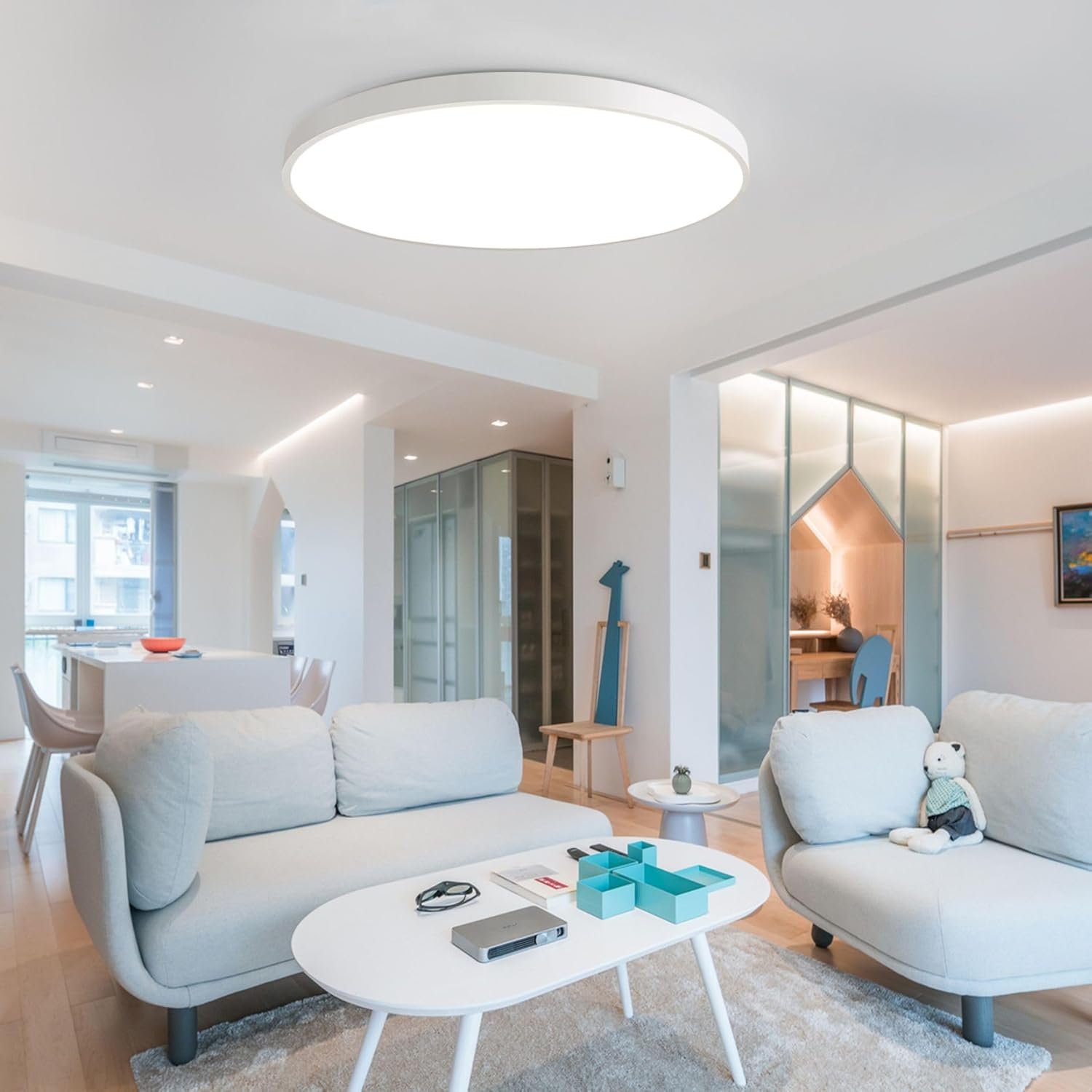 54W LED Deckenlampe Dimmbar MIT Fernbedienung 3000K-6500K Ultra Dünn Ø50x4cm Flach Runde Decken – Bild 5