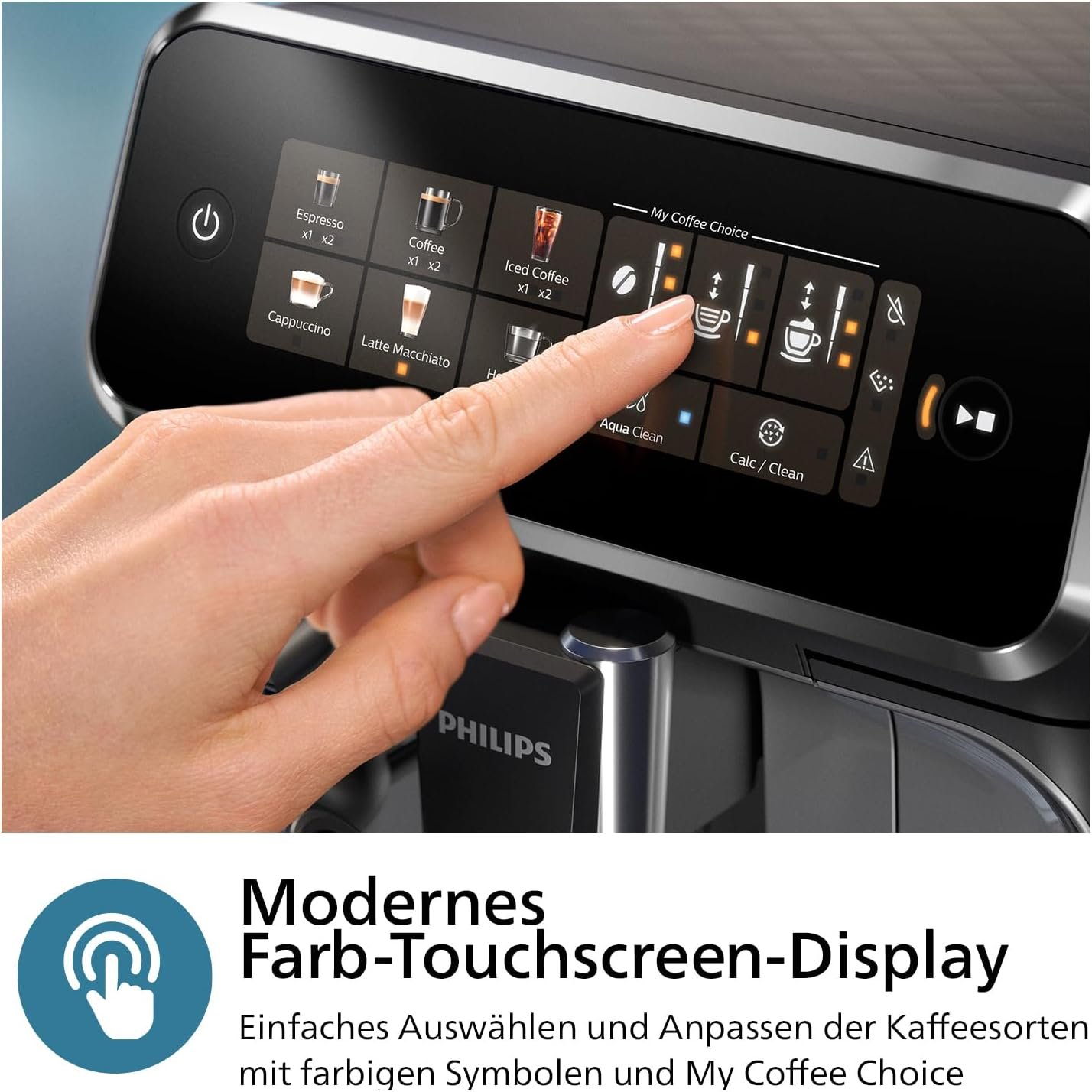 Philips 3300-Serie Kaffeevollautomat-6 GetRänke, Modernes Farb-Touchscreen-Display, Lattego-Milchsystem, Silentbrew, 100% Keramikmahlwerk, Aquaclean-Filter. Schwarzchrom (EP3347/90) – Bild 4