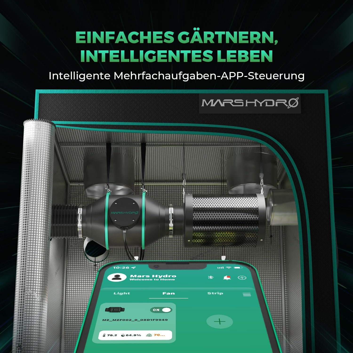 Mars Hydro Smart 4 Zoll Inline-Ventilator MIT Variable GeschwindigkeupsRegler, Temperatur und Luftfeuchtzeitsensor, Belüftungsventilator für Hydroponik Zelt wachsen Zelt – Bild 7